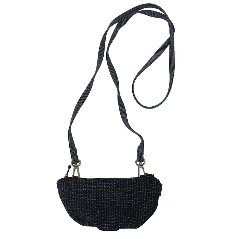 儀右ヱ門 久留米絣 ポシェット VV / 文人 黒/白